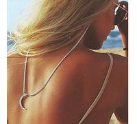 Yienate - Chaîne de lunettes de style bohémien avec strass et pendentif lune - Antidérapante - Accessoire tendance pour lunettes de soleil - pour femmes et filles - Argenté