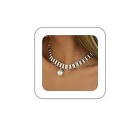 Yienate Collier Boho Avec Pendentif Boule En Perle Argent Chunky Railroad Choker Statement Punk Thick Geometric Collarbone Chain Choker Bridal Wedding Prom Necklace For Women And Girls
