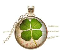 Yienate Collier de pierres précieuses de temps Chaînes en argent avec pendentif trèfle à quatre feuilles avec pendentif vintage en ambre pour femmes et filles, Argent, Ambre