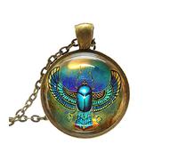 Yienate Collier en pierres précieuses du temps avec pendentif en scarabée sacré - Collier créatif vintage en ambre pour pullover, pour femmes et filles