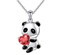 Yienate Cristal Panda Collier Argent Coeur Rouge Pendentif Collier Chaîne Coeur Amour Collier Mignon Animal Bijoux Cadeau pour Femmes Filles