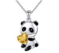 Yienate Cristal Panda Collier Ras Du Cou Argent Panda Jaune Coeur Cristal Collier Panda Ours Pendentif Collier Chaîne Coeur Amour Collier Mignon Animal Collier Bijoux Cadeau pour Femmes Filles