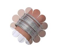 Yienate Ensemble de bracelets bohème en argent indien Bollywood multi-bracelets punk épais superposés avec strass texturés pour tenue de mariage ethnique, bijoux pour femmes et filles (21 pièces)