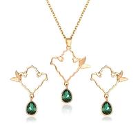 Yienate Parure Nuptiale Cristal Émeraude Collier Pendentif Papillon Émeraude Vert Goutte D'eau Boucle D'oreille Papillon Goutte D'eau Pendante Boucle D'oreille Or Mariage Parure Pour Femme Fille