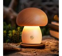 YIEONSHION Lampe champignon en bois, petite lampe portable sans fil, lampe à piles rechargeables, intensité variable en continu, veilleuse pour cadeaux d'anniversaire