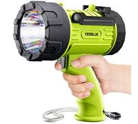 YIERBLUE Lampe torche rechargeable avec LED super haute luminosité, étanche IP67, lampe de poche longue durée, résistant aux chocs, support pliable et lentille rouge