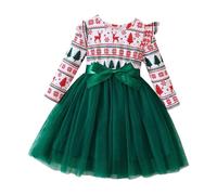Yiesvsov Baby Mädchen Robe De Noël Manches Longues Robe en Forme De Lebkuchenmann en Dentelle De Princesse Tenue De Noël pour Toutpetit Tenue De Cerf Vert 2-3 Ans