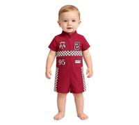 Yiesvsov Bébé Fille Combinaison Voiture Course Pilote Costume Courte Damier Rouge 6-9 Mois
