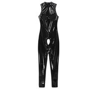 Yiesvsov Combinaison Femme Jumpsuit Wetlook Body Intégral Ouvert Combinaison Effet Cuir Catsuit Ouverture Entrejambe Pantalon Collant Leggings Pantalon Tenue Soirée Noir XL