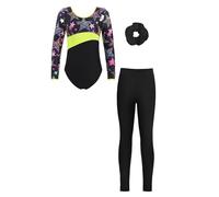 Yiesvsov Costume De Gymnastique Pour Mädchen À Manches Longues Combinaison De Gymnastique Avec Pantalon Ruban Pour Cheveux Costume De Ballet Maillot De Gymnastique Jaune fluorescent 9-10 ans