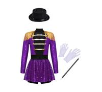 Yiesvsov Costume De Maître De Cirque Pour Filles Enfants Déguisement Magicien Tenue Carnaval Fête D Halloween Vêtements Fantaisie Violet 9-10 ans