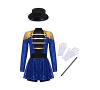 Yiesvsov Costume De Maître De Cirque Pour Filles Enfants Déguisement Magicien Tenue Carnaval Fête D Halloween Vêtements Fantaisie Bleu 9-10 ans