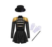 Yiesvsov Costume De Maître De Cirque Pour Filles Enfants Déguisement Magicien Tenue Carnaval Fête D'halloween Vêtements Fantaisie Noir 11-12 ans