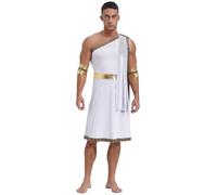 Yiesvsov Costume Homme Grec Antique Toge Romaine Déguisement Fête César Cosplay Ensemble Robe Fantaisie Avec Bracelet Métallique Or Blanc M