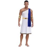 Yiesvsov Costume Homme Grec Antique Toge Romaine Déguisement Fête César Cosplay Ensemble Robe Fantaisie Avec Bracelet Métallique Or Bleu S