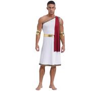 Yiesvsov Costume Homme Grec Antique Toge Romaine Déguisement Fête César Cosplay Ensemble Robe Fantaisie Avec Bracelet Métallique Or Bourgogne XXL