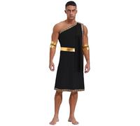 Yiesvsov Costume Homme Grec Antique Toge Romaine Déguisement Fête César Cosplay Ensemble Robe Fantaisie Avec Bracelet Métallique Or Noir XXL