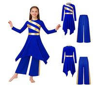 Yiesvsov Costume Métallique Eye Catching pour Les Filles Enfants pour Le Chœur Danse Liturgique Et Louange Bleu 7-8 Ans
