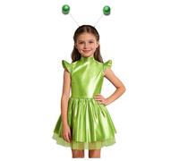 Yiesvsov Costumes Dextraterrestres Lespace pour Filles Robe Danse Métallique avec Bandeau pour La Fête du Monde Futur Vert 11-12 Ans
