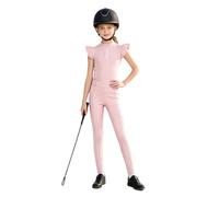 Yiesvsov Enfants Tenues D'Équitation Pour Filles Légins D'Entraînement | Pull Over Zip Moitié,Léger,Étirement,Sports,Randonnée,Leçons D'Équitation,École,Séance D'Entraînement,Scolarité,Stages
