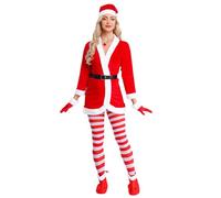 Yiesvsov Femme Costume Noël Père Noël Fée Robe Avec Bonnet Costume Lutin Mini Robe Fête Rouge A 3XL