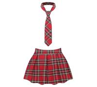 Yiesvsov Femme Rock À Carreaux Mini Jupe Plissée avec Cravate Mini Jupes Skater Jupe Plissée Costume Écolière Uniforme Scolaire Cosplay Tenue De Fête Rouge XL