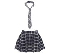 Yiesvsov Femme Rock À Carreaux Mini Jupe Plissée avec Cravate Mini Jupes Skater Jupe Plissée Costume Écolière Uniforme Scolaire Cosplay Tenue De Fête Bleu Marine M