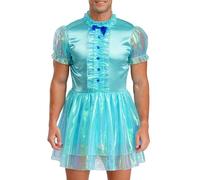 Yiesvsov Hommes Bonne Robe Satin Sissy Robe À Volants Pyjama Chemise De Nuit Sissy Crossdresser Lingerie Sousvêtements Nuit Bleu S