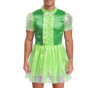 Yiesvsov Hommes Bonne Robe Satin Sissy Robe À Volants Pyjama Chemise De Nuit Sissy Crossdresser Lingerie Sousvêtements Nuit Vert XL