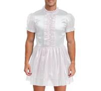 Yiesvsov Hommes Bonne Robe Satin Sissy Robe À Volants Pyjama Chemise De Nuit Sissy Crossdresser Lingerie Sousvêtements Nuit Blanc 3XL
