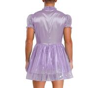 Yiesvsov Hommes Bonne Robe Satin Sissy Robe À Volants Pyjama Chemise De Nuit Sissy Crossdresser Lingerie Sousvêtements Nuit Violet 3XL