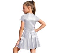 Yiesvsov Standard Latino Costume Danse pour Mädchen Tenues Danse pour Mädchen Costumes Jazz Joli Rock Et Ensemble Haut Costumes Jazz pour Enfant Blanc 10-14 Ans