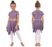 Yiesvsov Tenue Glitter pour Mädchen Costumes Danse pour Mädchen Tops Court Métalliques avec Jupe Plissée Brillante Costumes Danse Jazz Vêtements Hip Hop Violet 13-14 Ans
