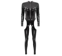 Yiesvsov Women Jumpsuit Wetlook Manches Longues Ouvert Body Effet Cuir Combinaison Intégrale Catsuit Overall Pantalon Ouvert Tight Leggings Tenue De Soirée Clubwear Noir 3XL