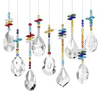 YIEUR 9pcs Pendentif capteur de Soleil en Cristal avec 45 Pcs Guirlande de Perles, 38mm Lustre en Verre de Cristal Attrape Cristaux Pendentif Prismes pour Fenêtre Maison Jardin Carillon éolien