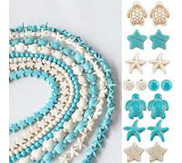 YIEUR Lot de 320 perles turquoise, 14 mm en bleu et blanc, avec trou, 8 brins de perles d'espacement océan multicolores pour la fabrication de bijoux DIY