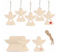 YIEUR Lot de 40 pendentifs de Noël en bois d'ange, 8 cm, disques en bois, pendentifs de Noël avec cordon, ange gardien, décoration de Noël, breloques pour décoration de sapin de Noël, décorations de