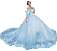 Yifanier Doux Hors épaule Robes de Quinceanera Robe de Bal Robes de Bal en Dentelle avec Train Robes de Princesse gonflées pour 15 16