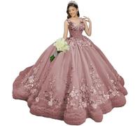 Yifanier Robe de Bal à Volants avec traîne ornée de Fleurs 3D Robe de Princesse en Dentelle à col en V MT049