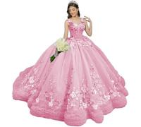 Yifanier Robe de Bal à Volants avec traîne ornée de Fleurs 3D Robe de Princesse en Dentelle à col en V MT049