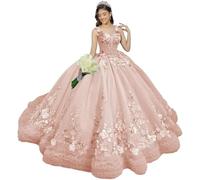 Yifanier Robe de Bal à Volants avec traîne ornée de Fleurs 3D Robe de Princesse en Dentelle à col en V MT049