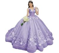 Yifanier Robe de Bal à Volants avec traîne ornée de Fleurs 3D Robe de Princesse en Dentelle à col en V MT049