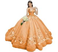 Yifanier Robe de Bal à Volants avec traîne ornée de Fleurs 3D Robe de Princesse en Dentelle à col en V MT049