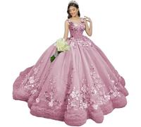 Yifanier Robe de Bal à Volants avec traîne ornée de Fleurs 3D Robe de Princesse en Dentelle à col en V MT049