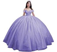 Yifanier Robe Quinceanera Scintillante à épaules dénudées en Tulle Bouffant pour 16 Robes de Quinceanera en Tulle avec nœud MT016