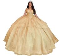 Yifanier Robes de Quinceanera à épaules dénudées à Volants perlés avec traîne Longues Robes de soirée Formelles MT024