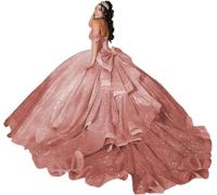 Yifanier Robes de Quinceanera en Tulle Scintillant avec nœud épaules dénudées Robes de Quinceanera en Tulle Douce 16 Robes avec Train MT013