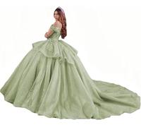 Yifanier Robes de Quinceanera en Tulle Scintillant Robes Douces 16 avec Train Robe de soirée Princesse Bouffante MT015