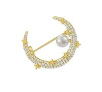 YIFEISIQI Broche en perles avec strass pour femme - Broche dorée étoile et lune