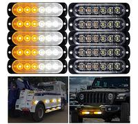 Yifengshun 10Pcs 6LED Lampe D'Avertissement Ambre+Blanc Feux Stroboscopique Barre Lumineuse d'urgence 18 Flash Modes pour Voiture Camion Pickup VéHicule SUV Off Road Voiture De Police 12-24V
